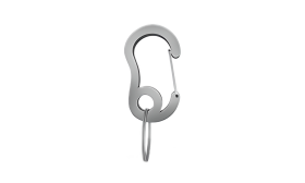 Silver karbinhake med liten ring, hållbar och 13x22 mm, för att fästa namnbricka hund eller accessoarer på halsband.