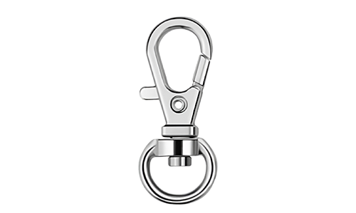 Karbinhake Silver karbinhake med fjäderlås och ring, 3x1 cm, för säker fastsättning av namnbricka hund eller andra tillbehör.