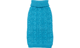 Blå varm bomullströja för hundar med kabelstickat mönster, extra skydd, högkvalitativt bomullsmaterial.