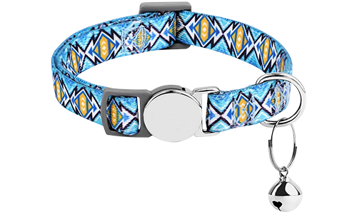 Blåmönstrat säkerhetshalsband för katter med metallspänne, lätt och bekvämt, komplett med liten bjällra.