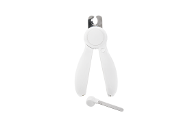 Vit LED-klotång för hundar med inbyggt ljus för precision, med dold nagelfil och säker, ergonomisk design.