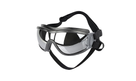 UV-skyddande hundsolglasögon med justerbara remmar, vindtäta, huvud 36–56 cm, käke 20–25 cm, för utomhusbruk.