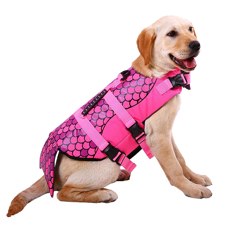 Snygg Flytväst för Hund - Sjöjungfru Sjöjungfruinspirerad hundflytväst i rosa med fjällmönster, för flytförmåga. Passar olika typer av hundar.