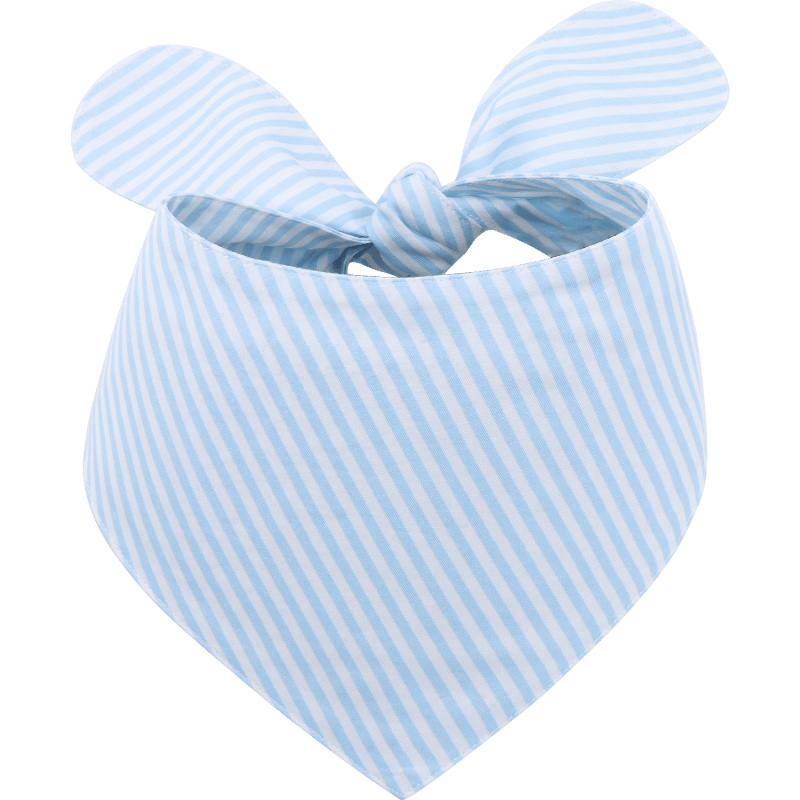 Ljusblå- och vitrandig hundbandana med knutknäppning, lätt att tvätta, tillverkad av 100% bomull, lätt tyg.