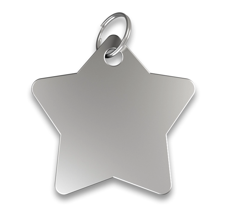 Graverad ID-Bricka Stjärna Silverstjärnformad namnbricka hund med slät yta, med silverring, kan anpassas med graverat hundnamn.