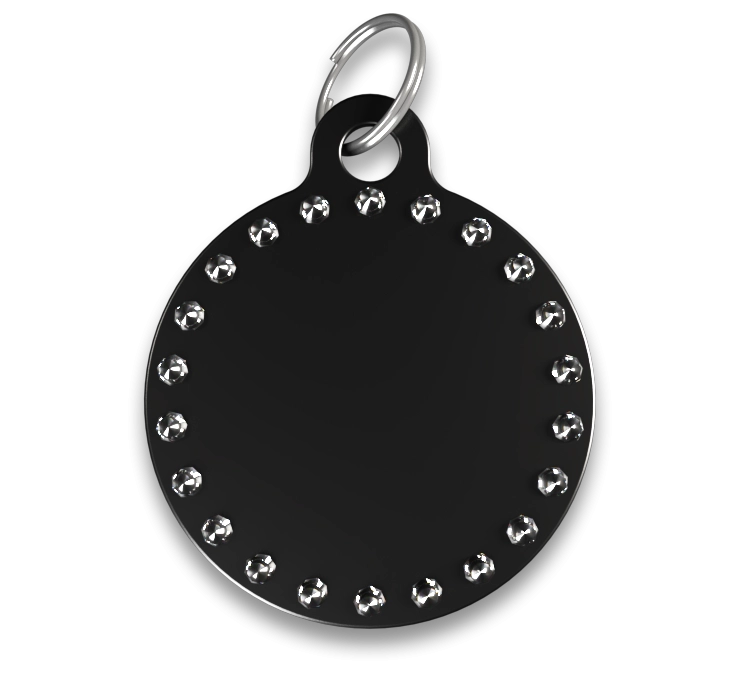 Lyxig ID-Bricka C-Formad Svart lyxig namnbricka hund i rund C-form med strass och silverring, anpassningsbar med personligt hundnamn.