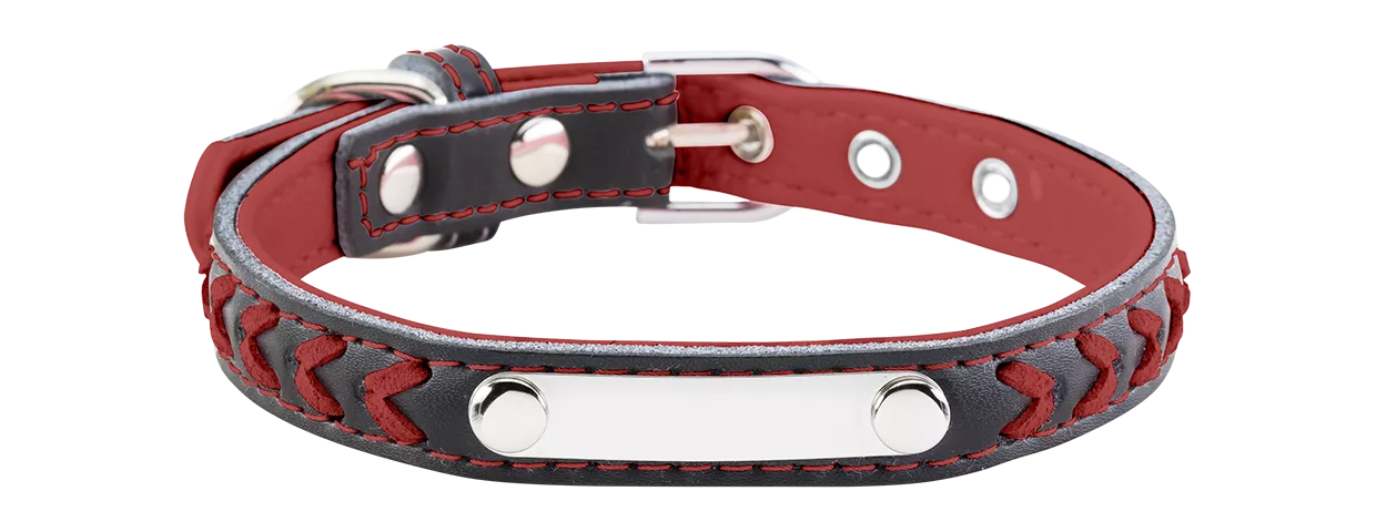 Flätade Graverade Hundhalsband Flätat rött hundhalsband med inbyggd ID-platta för hundnamnsgravyr, 10,6–13,4 tum långt och 0,59 tum brett.