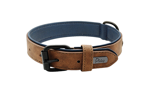 Brunt lyxigt sammetshalsband för hund, längd 35-37 cm, bredd 1,7 cm, med svart metalldragkedja och D-ring.